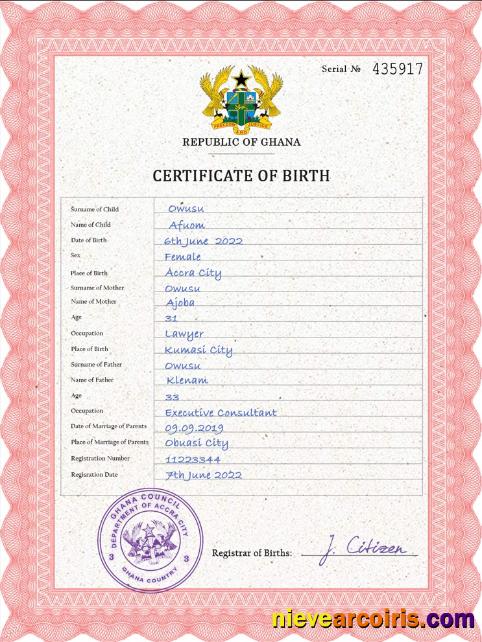 Ghana vital record birth certificate